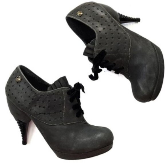 Feud London Lace Up Perforated Leather High Heel Shoes - Picture 1 of 3